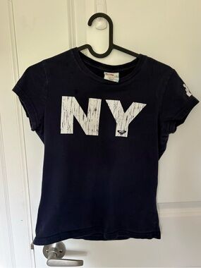 Roxy Navy Short Sleeve Baby Tee with White NY Graphic